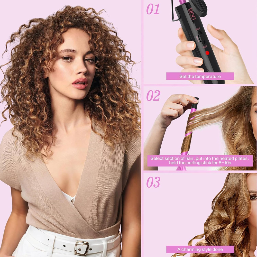 Small Ceramic Curling Wand with Adjustable Temperature for Tight Curls on Short