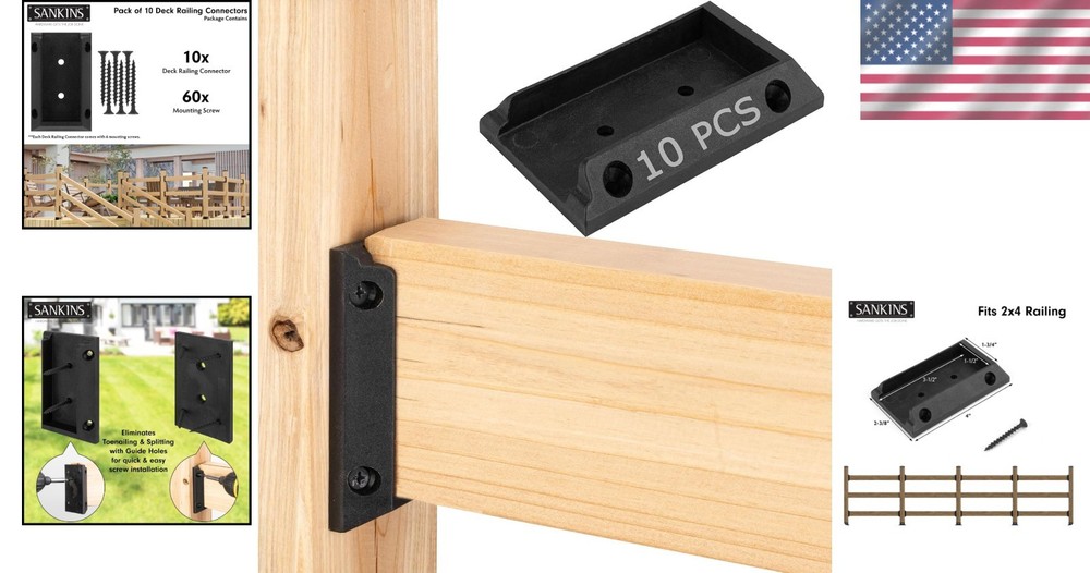 Customizable 10-Pack Black Deck Railing Brackets for 2x4 – Heavy-Duty Design