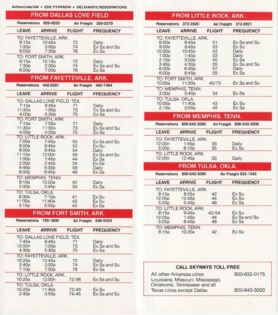 Skyways timetable 1978/Fall