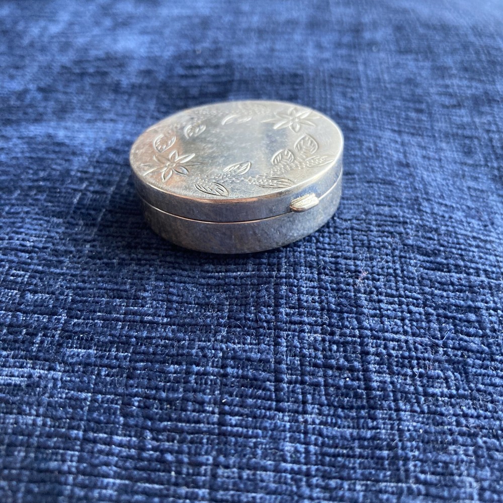 Vintage sterling silver floral pill box