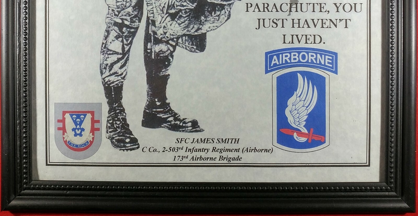 MC-NICE: ARMY Airborne "Cheap Thrills" 173rd Airborne Bgd Framed PERSONALIZED
