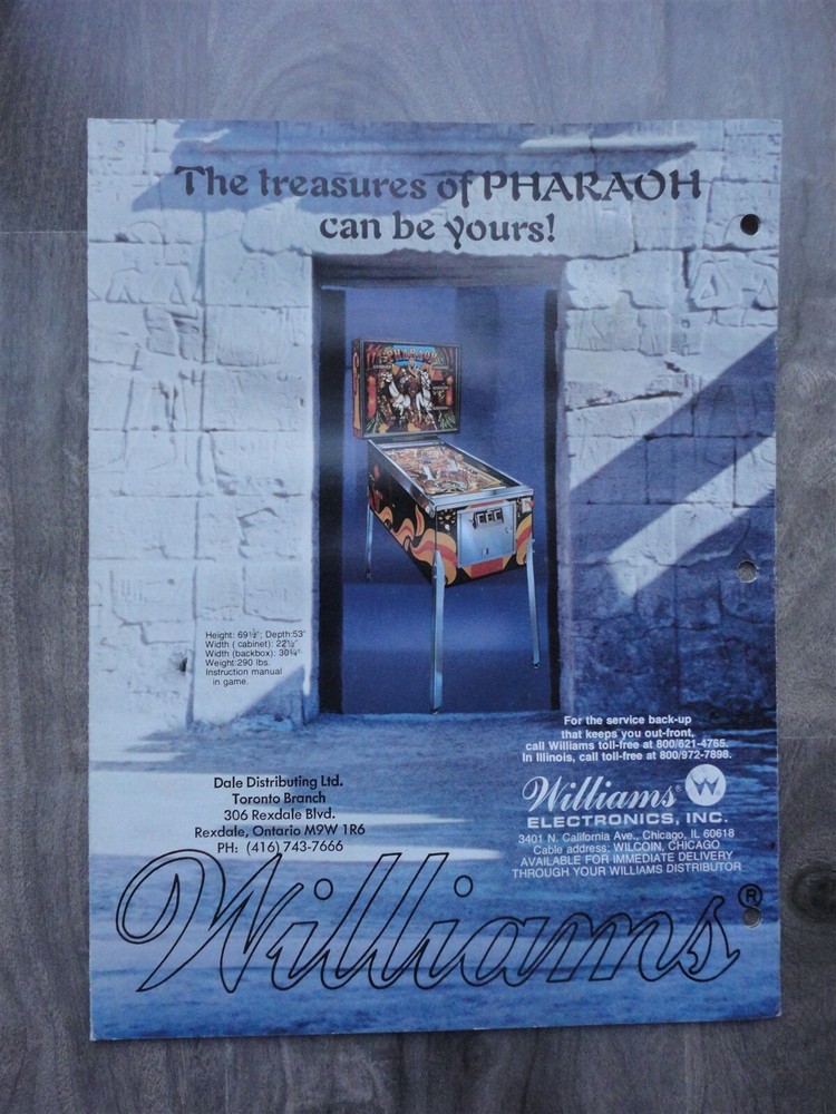 Pharaoh Pinball Machine Flyer Original Williams Brochure