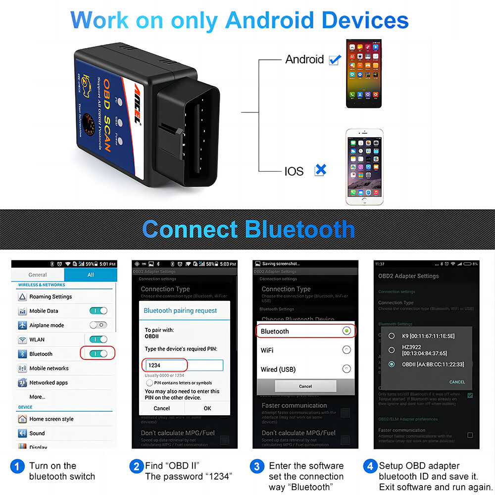 OBD2 Scanner Code Reader Bluetooth Auto Diagnostic Tool Engine Light Check V1.5