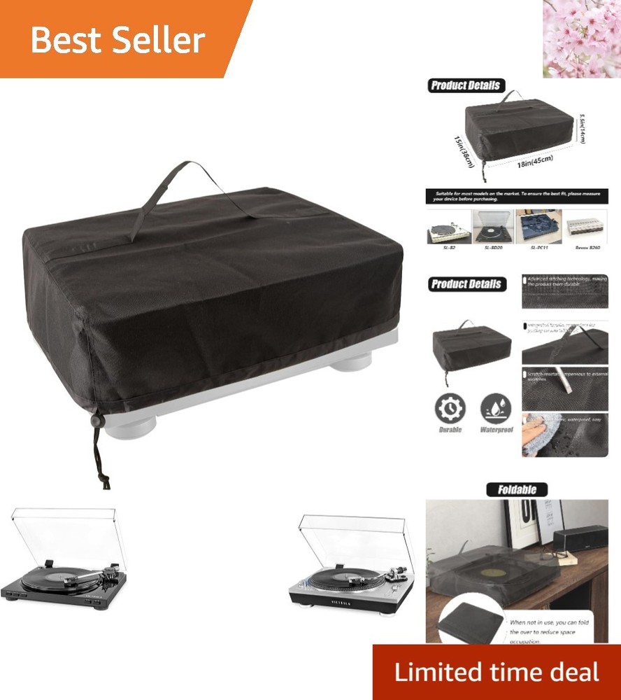 Black Adjustable Drawstring Turntable Dust Cover - Protects Against Dust & Water