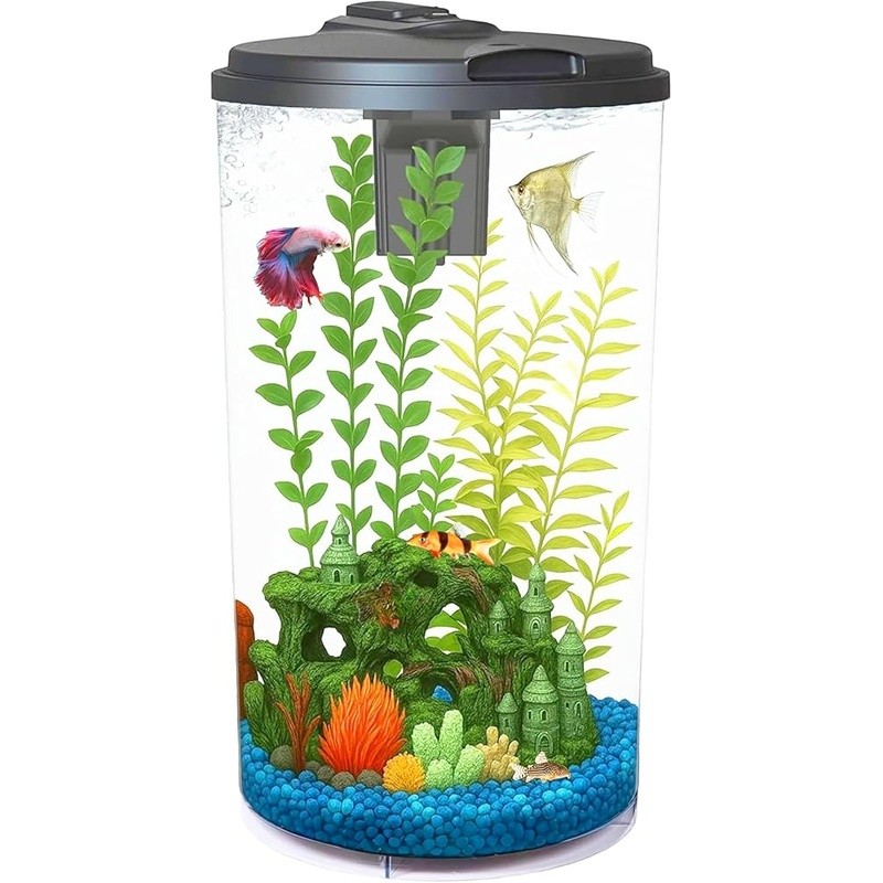 Aquarium Kit 6 Gallon Impact Resistant Cylinder LED Light Timer Fun Experience