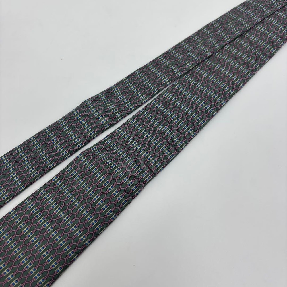 HERMES tie Geometric Pattern Gray Allover SILK 100