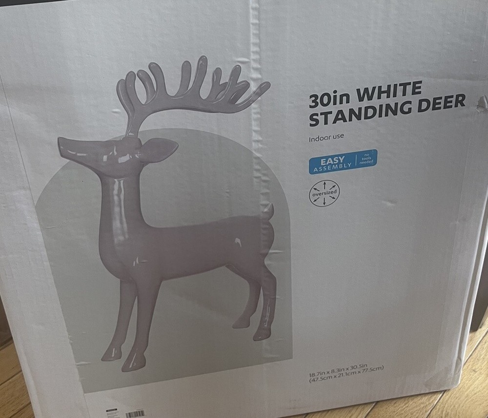 Crosby St. White Cream Standing Reindeer, 30"