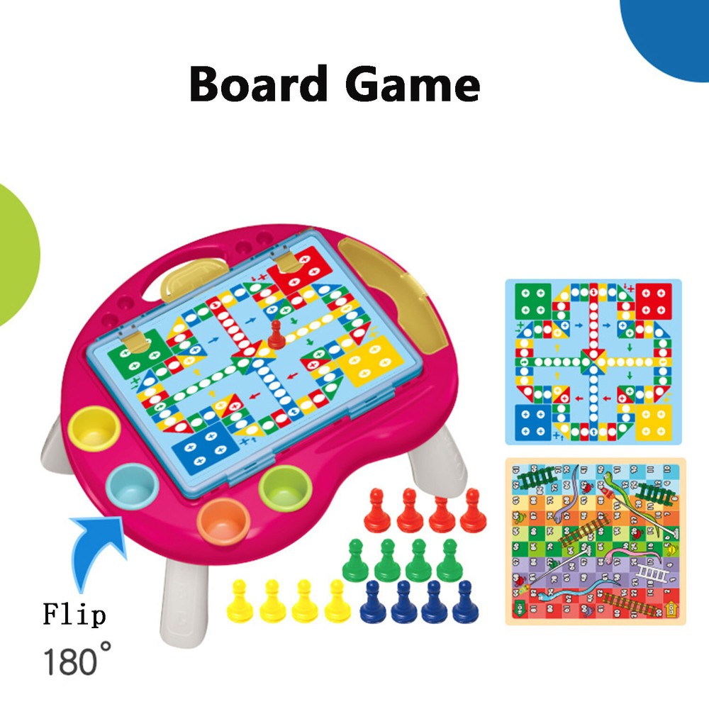 Kids 4 in 1 Foldable Art Easel Set Double Sided Whiteboard Chalkboard Boad Game