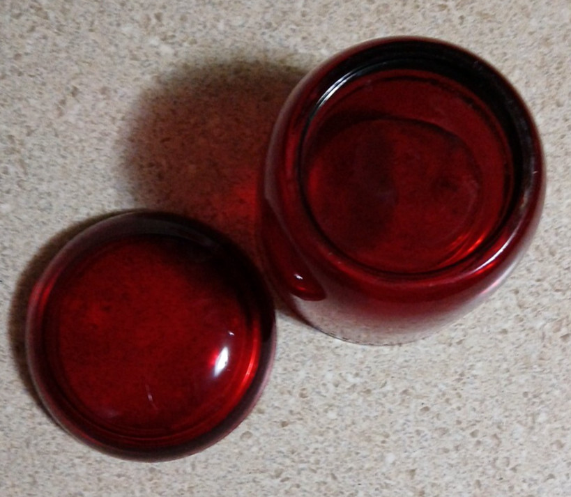 Glass Vanity Red Lidded Cotton Jar 4"H