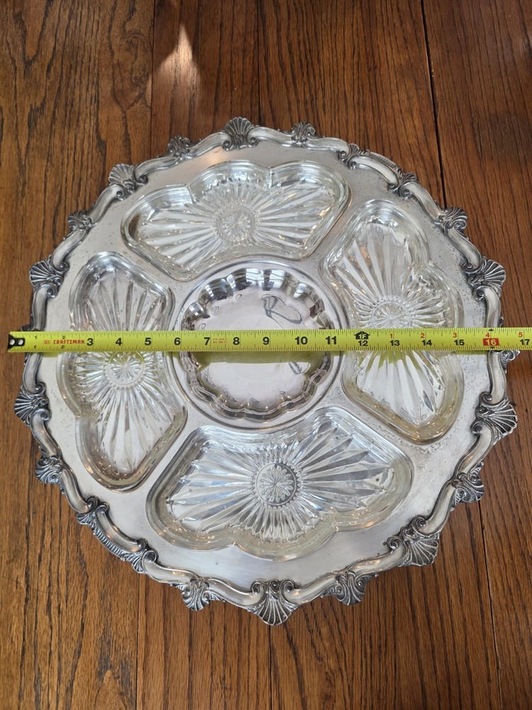 Vintage Silver plated Lazy Susan With Glass Inserts