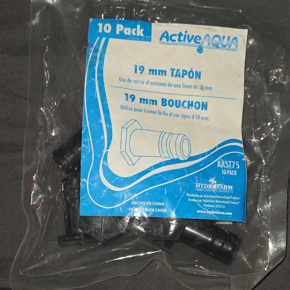 Active Aqua 10 Plastic Black Stoppers 3/4" AAST75 Hydroponic Fittings