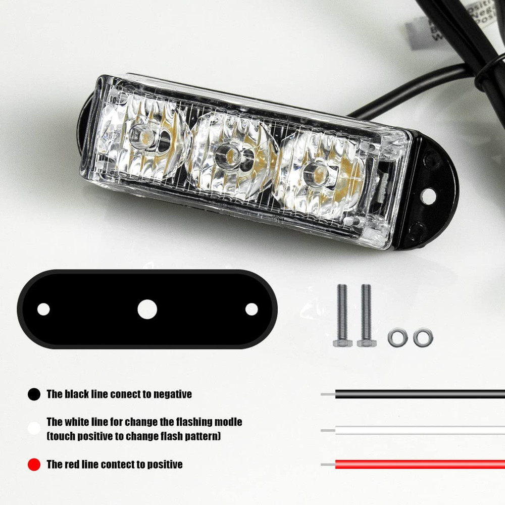2PCS Amber Waterproof 3-LED Strobe Light Emergency Beacon Flash Lights