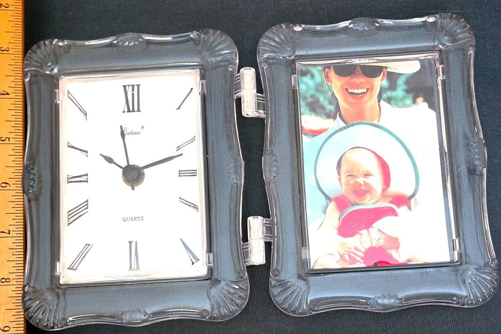 Older Plastic Standing Clock and Photo Holder