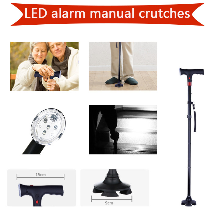 Height-Adjustable LED Walking Cane with Security Alarm & Collapsible Design