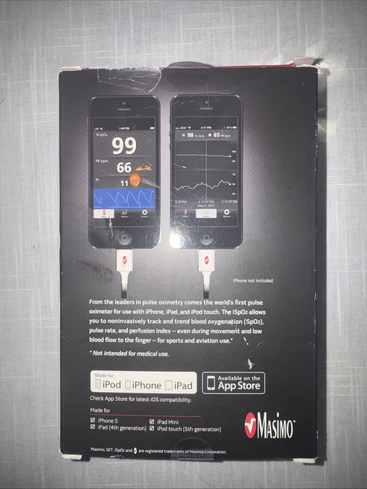 iSpO2 Pulse Oximeter w Lightning Connector for iPhone Device - Large Sensor