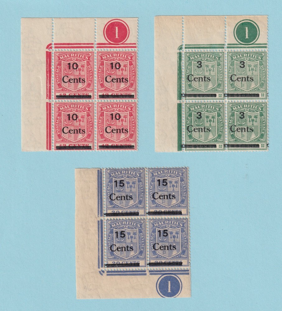 MAURITIUS 201 202 203  HINGED/ MINT NEVER HINGED OG * PLATE # SEE DESCRIPTION M5