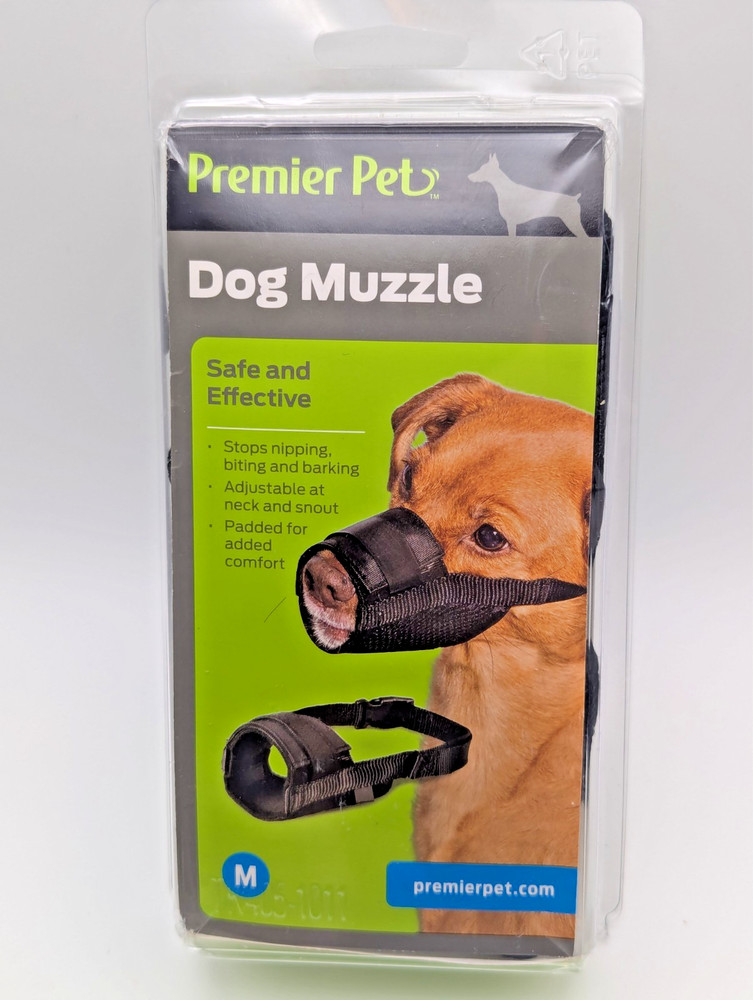 Premier Pet Dog Muzzle Medium Adjustable Anti-Bite Barking Training Black