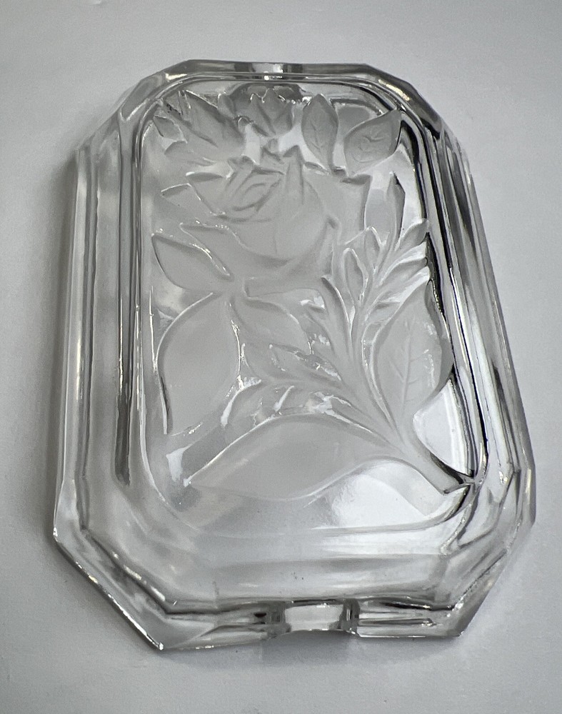 Decorative Clear Glass Rose Pattern Rectangular Hotel & Motel 2-Slot Ashtray