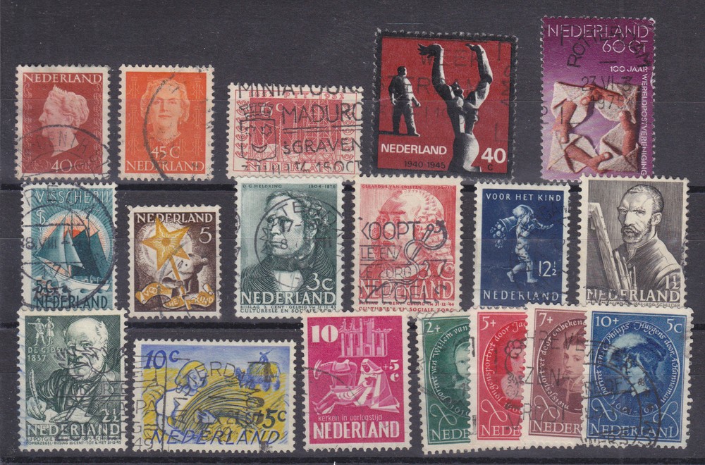 Netherlands Sc 297/B318 used, 29 diff early singles, nice group.