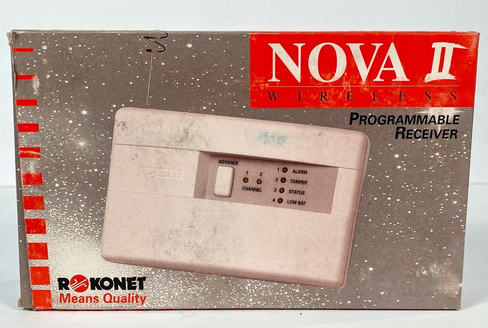 Rokonet NOVA II Wireless Programmable Receiver 2-Zone Alarm Output 8-Transmitter