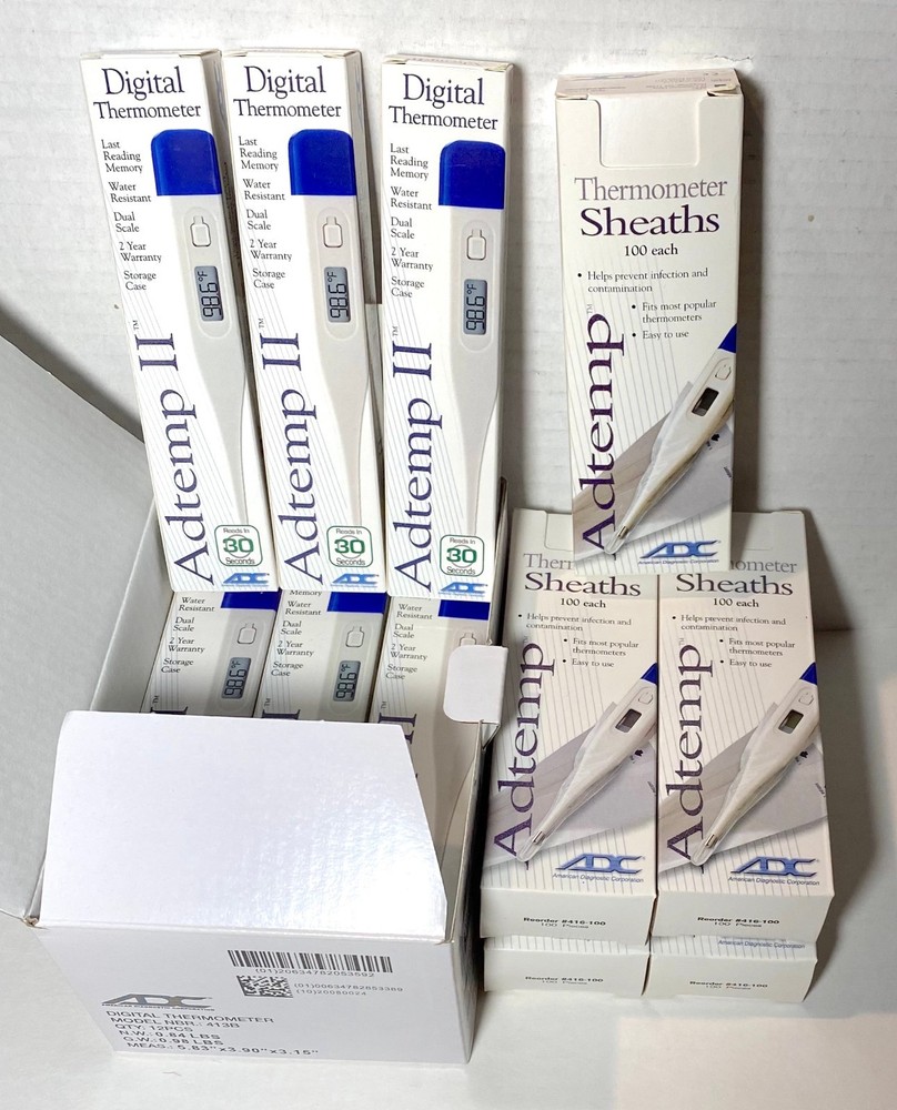 Digital Thermometer and Sheaths Lot - Adtemp II #413B w/ Sheaths #416-100