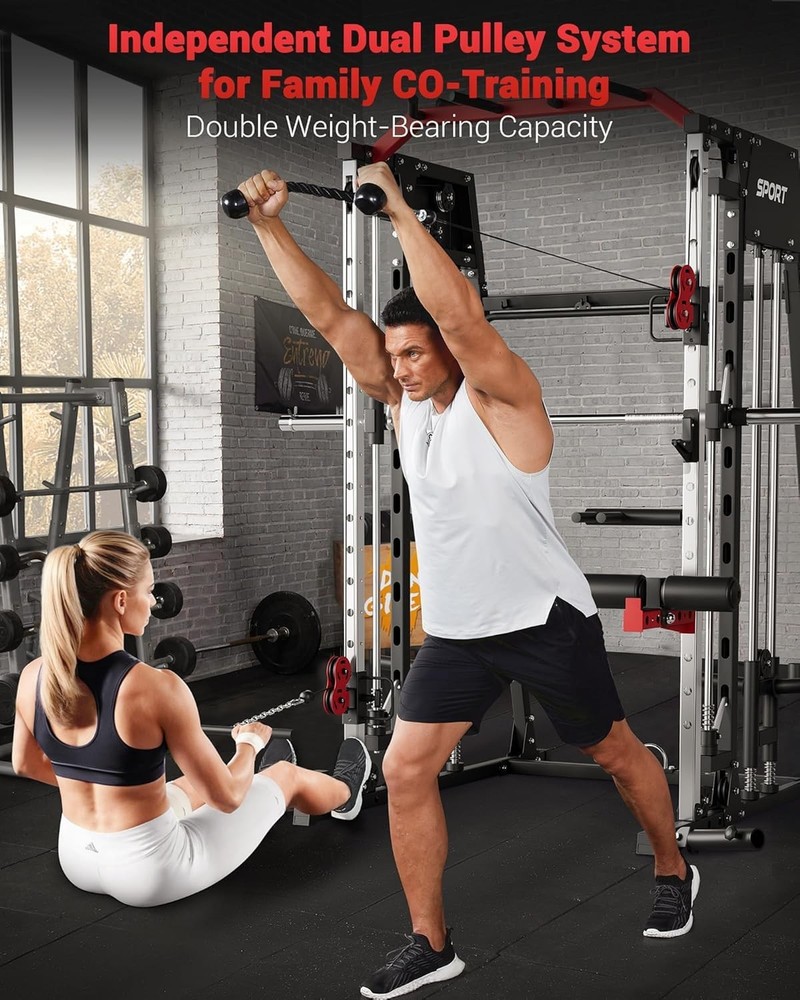 Smith Machine Home Gym 2200LBS Squat Rack Power Cage with LAT Pull-Down ,Workout
