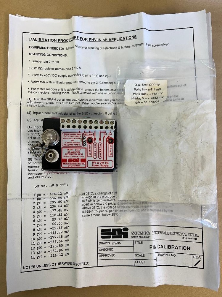 SDI SENSOR DEVELOPMENT INC MODEL PHV DC AMPLIFIER DIFFERENTIAL INPUT
