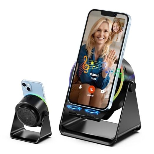Wireless Induction Speaker, Phone Stand with Bluetooth Speaker Amplifier, Black