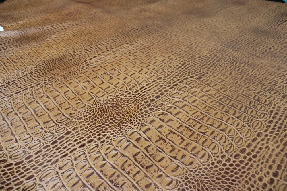 TAN CROCODILE EMBOSSED LEATHER: Thickness 2.5-3 oz. - Leatherworking cowhide