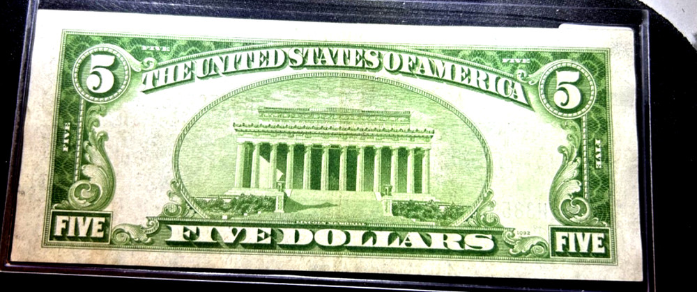 1934-A SILVER CERTIFICATE FIVE DOLLAR BLUE SEAL UNCIRCULATED NOTE $5