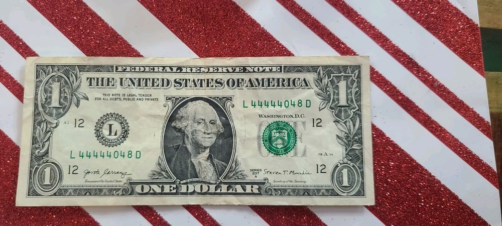 2017 A One Dollar Bill Lotsa 4s