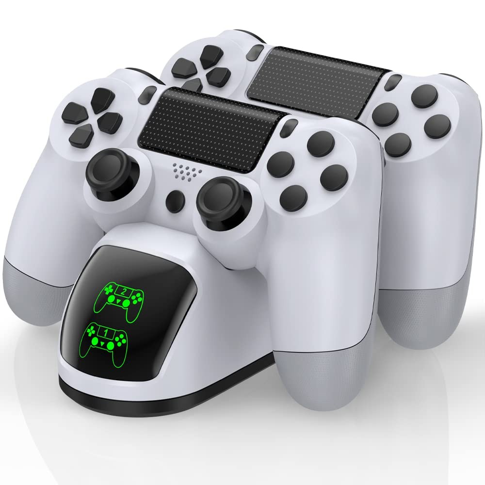 PS4 Controller Charger Dock Station with Charging Cable,1.8Hour White-Green
