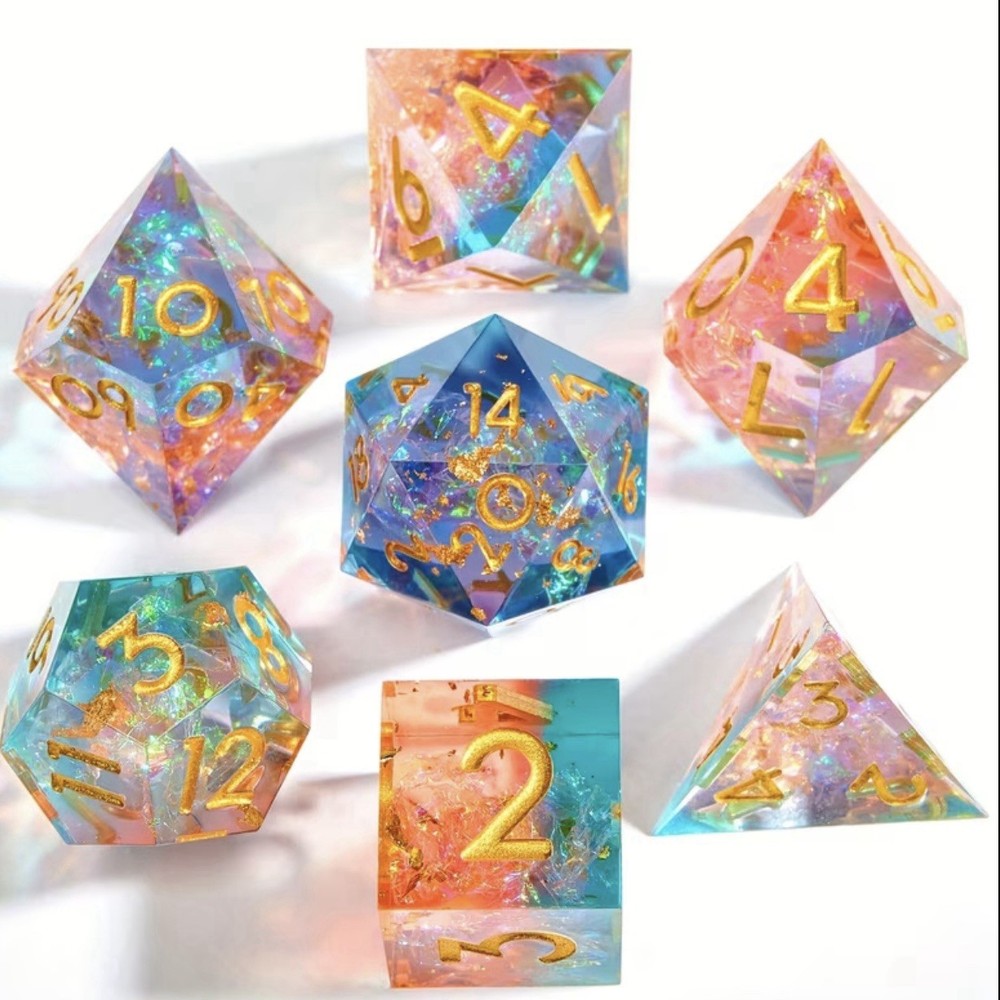 Cotton Candy Sparkle DnD - Sharp Sided Solid Core - 7 Piece Polyhedral Dice Set
