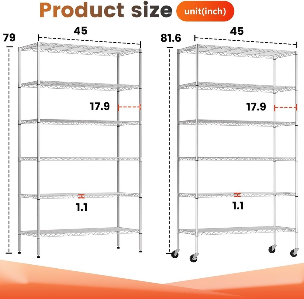 Chrome Wire Storage Shelf - 6 Tiers, Adjustable & Mobile, Ideal for Garage