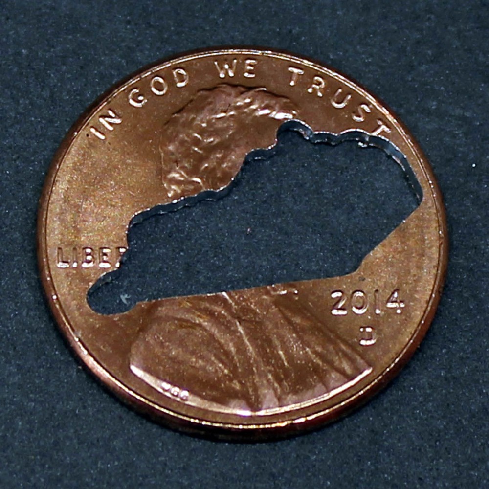 Lucky penny with Kentucky cut out