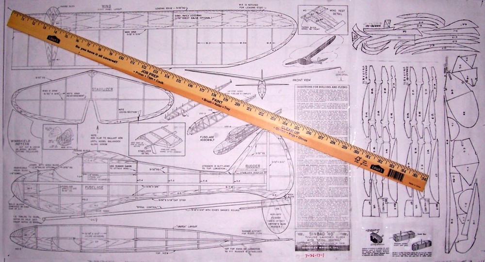 Berkeley SINBAD 40 PLAN & PARTS PATTERNS for 40" Towline Glider Model Airplane