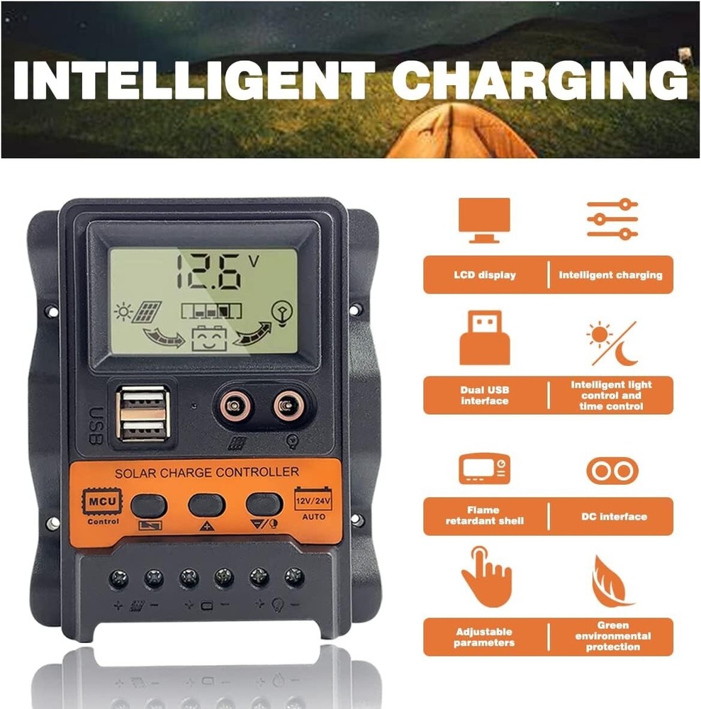30A PWM Solar Panel Regulator Charge Controller 12/24V Auto Focus Tracking USB