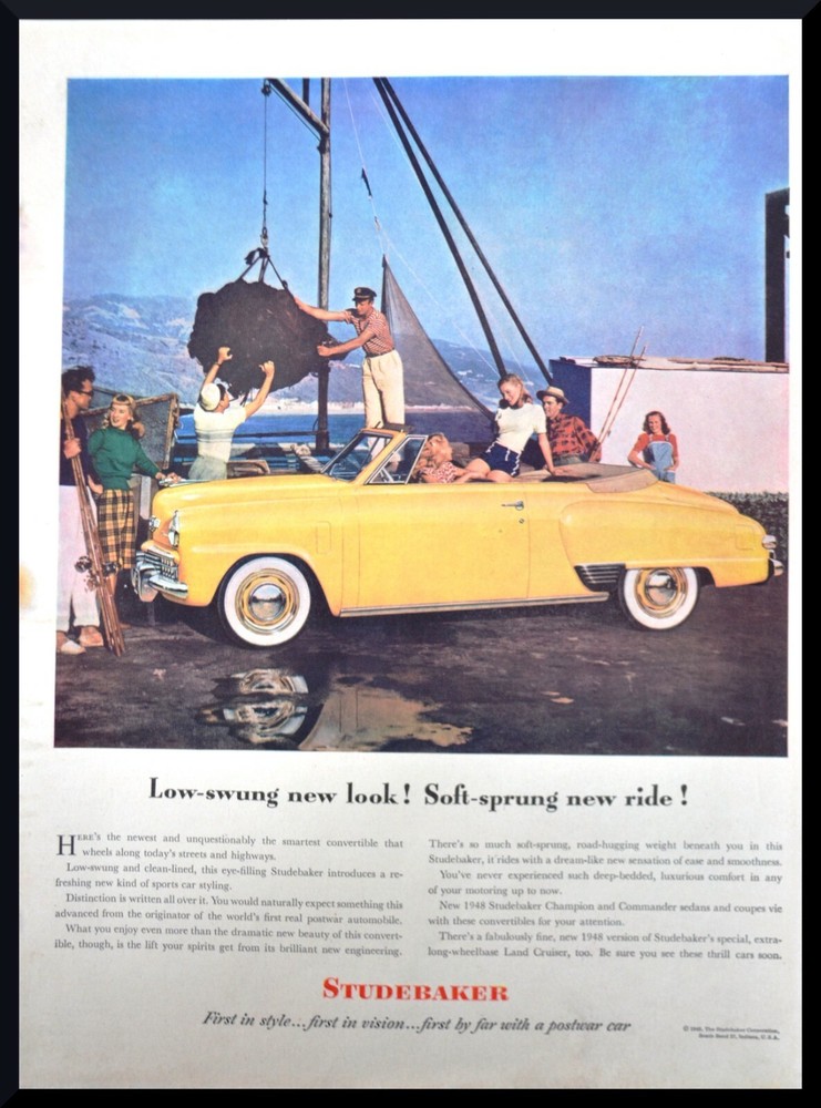 1948 Studebaker Champion Commander Print Ad Postwar Car Yellow Convertible