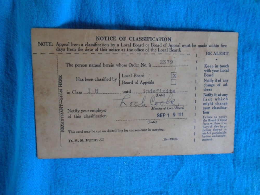 1941 draft card, Lovelady Txas