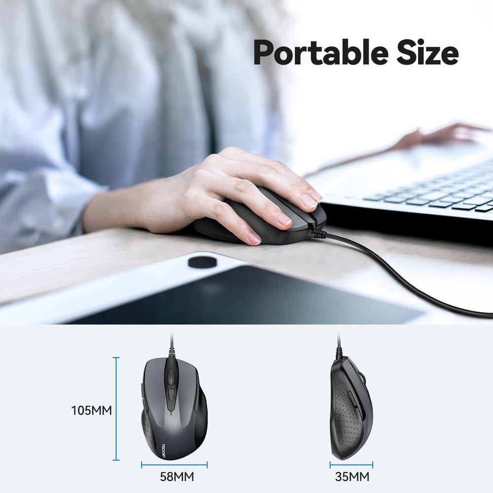 USB Wired Mouse, 6-Button Corded Computer Mouse with 4 Adjustable DPI, Optica...