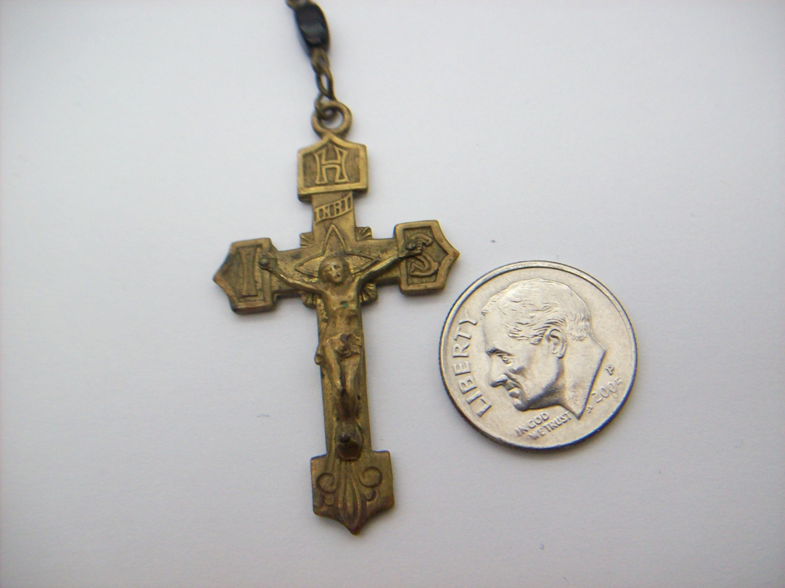 Vintage Catholic Rosary Black Beads Brass Crucifix Made in Czechoslovakia