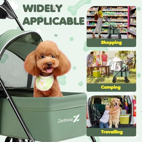 Pet Stroller for Small Dogs and Cats, One-Click Foldable Cat Stroller Green