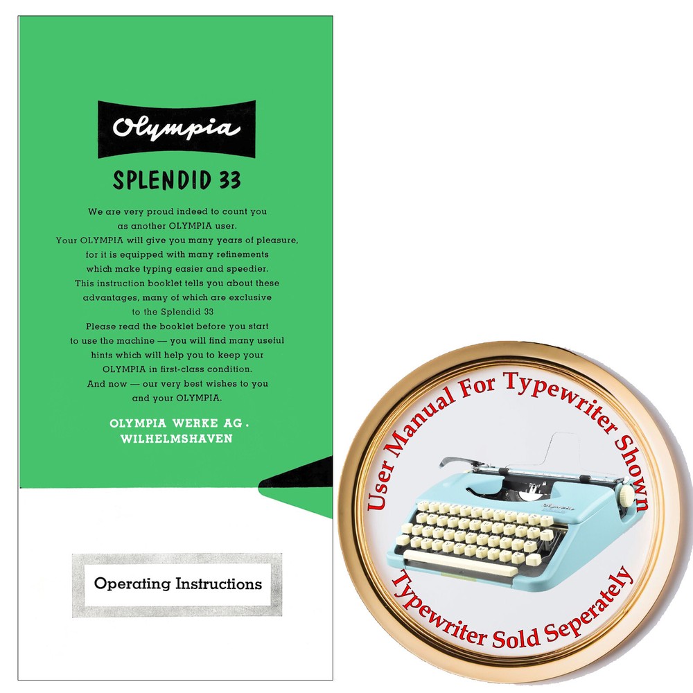 Olympia Splendid 33 Typewriter User Instruction Manual Guide