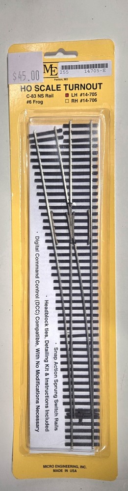HO scale Micro Engineering Code 83 LH #6 Turnout 14-705