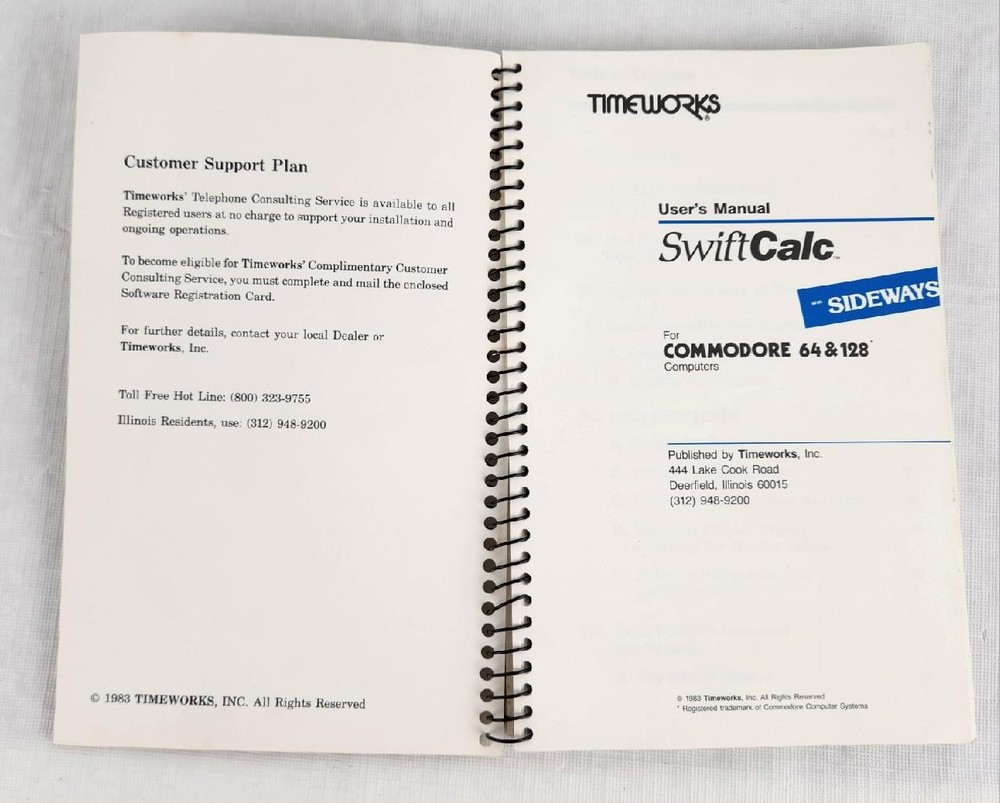 Timeworks SwiftCalc w/ Sideways for Commodore 64 & 128 Computers User's Manual