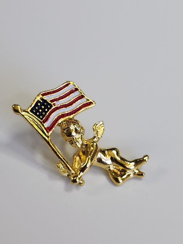 Angel With US Flag Lapel Pin