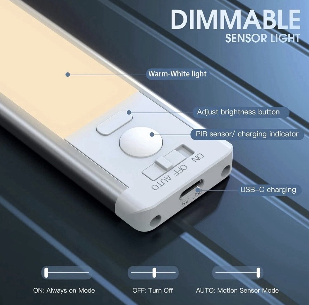 Energy-Efficient Dimmable Under Cabinet Lights, 63 LED Motion Sensor, 2 Pack