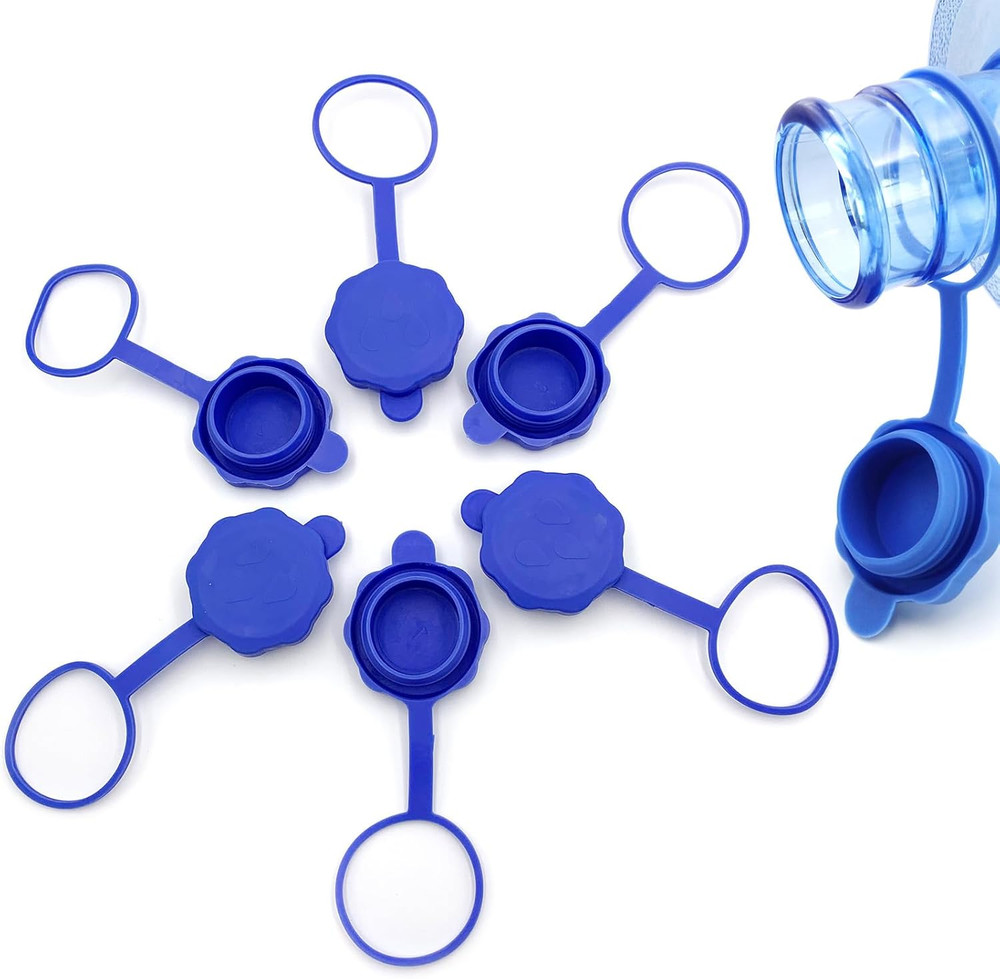 6 Pack Silicone Water Jug Caps for 3 & 5 Gallon Bottles – Reusable Non-Spill Lid