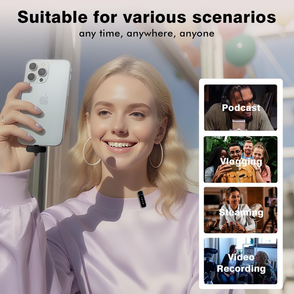 Wireless Lavalier Microphone for iPhone/Android - Dual Mini Noise Canceling M...