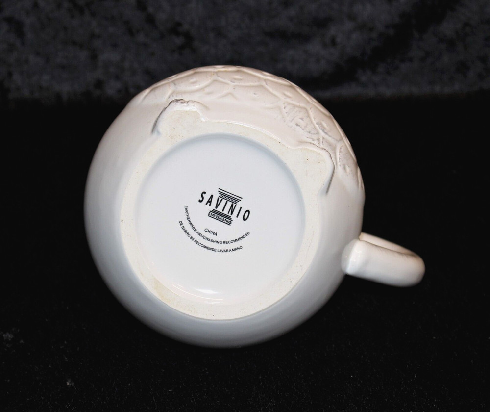 White Owl Pitcher Earthenware Pottery Savinio Designs Fall Cottagecore Décor 6"